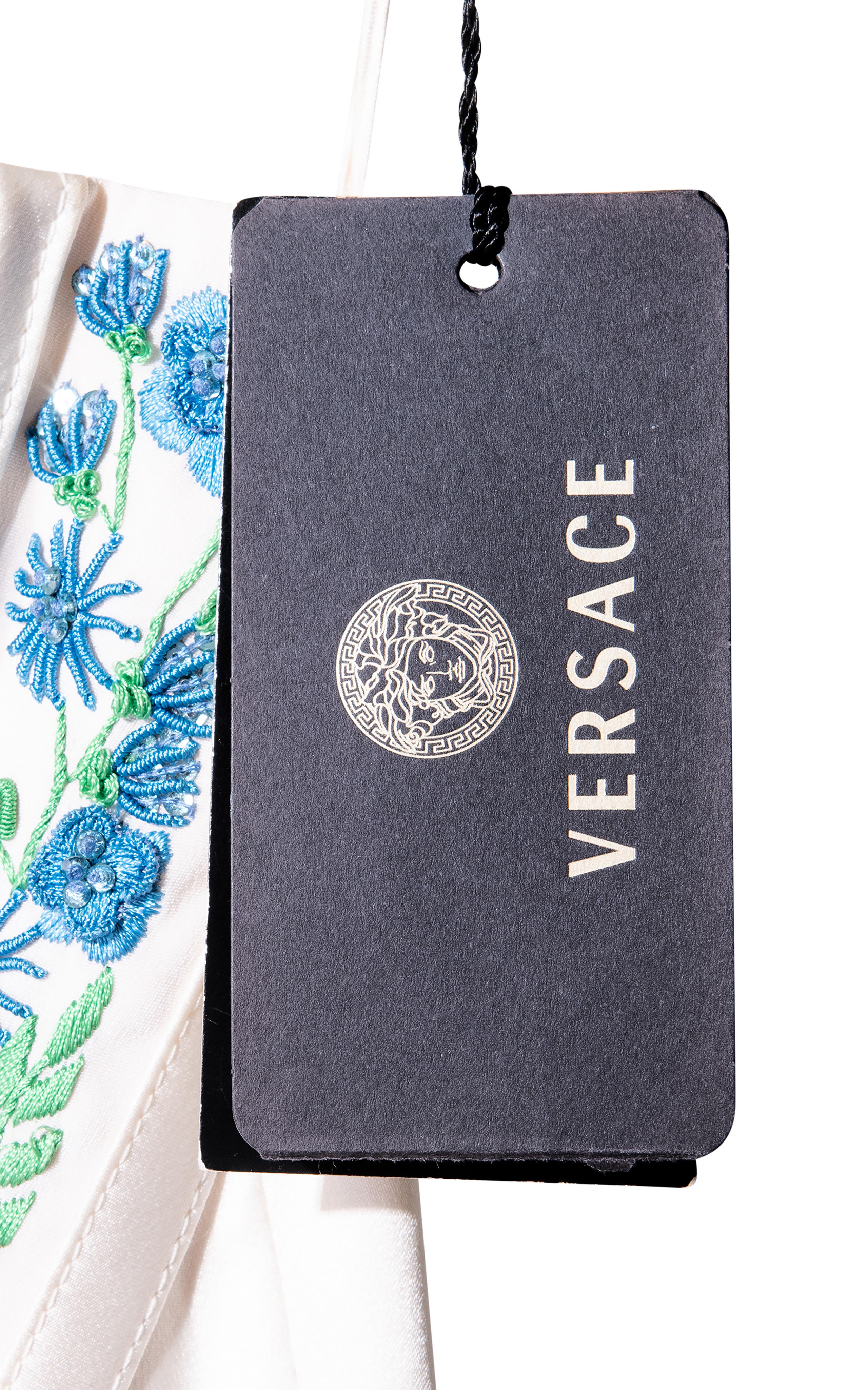 2000's Atelier Versace White Gown with Colorful Floral Embroidery 1