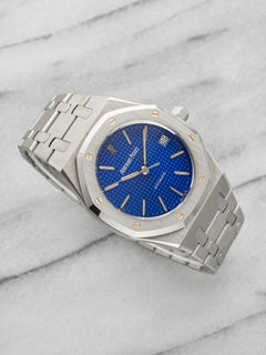 Audemars Piguet Royal Oak de los años 2000, modelo 14790ST, acero, esfera azul con motivo «Tapisserie», automático, 36 mm