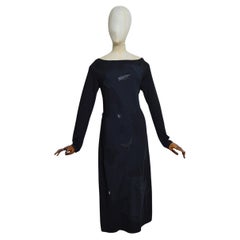 2000s Avant Guard Moschino Black long sleeve maxi dress with clothing appliqués