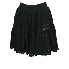 2000's AZZEDINE ALAIA black pointelle knit skirt with ruffles & hidden shorts