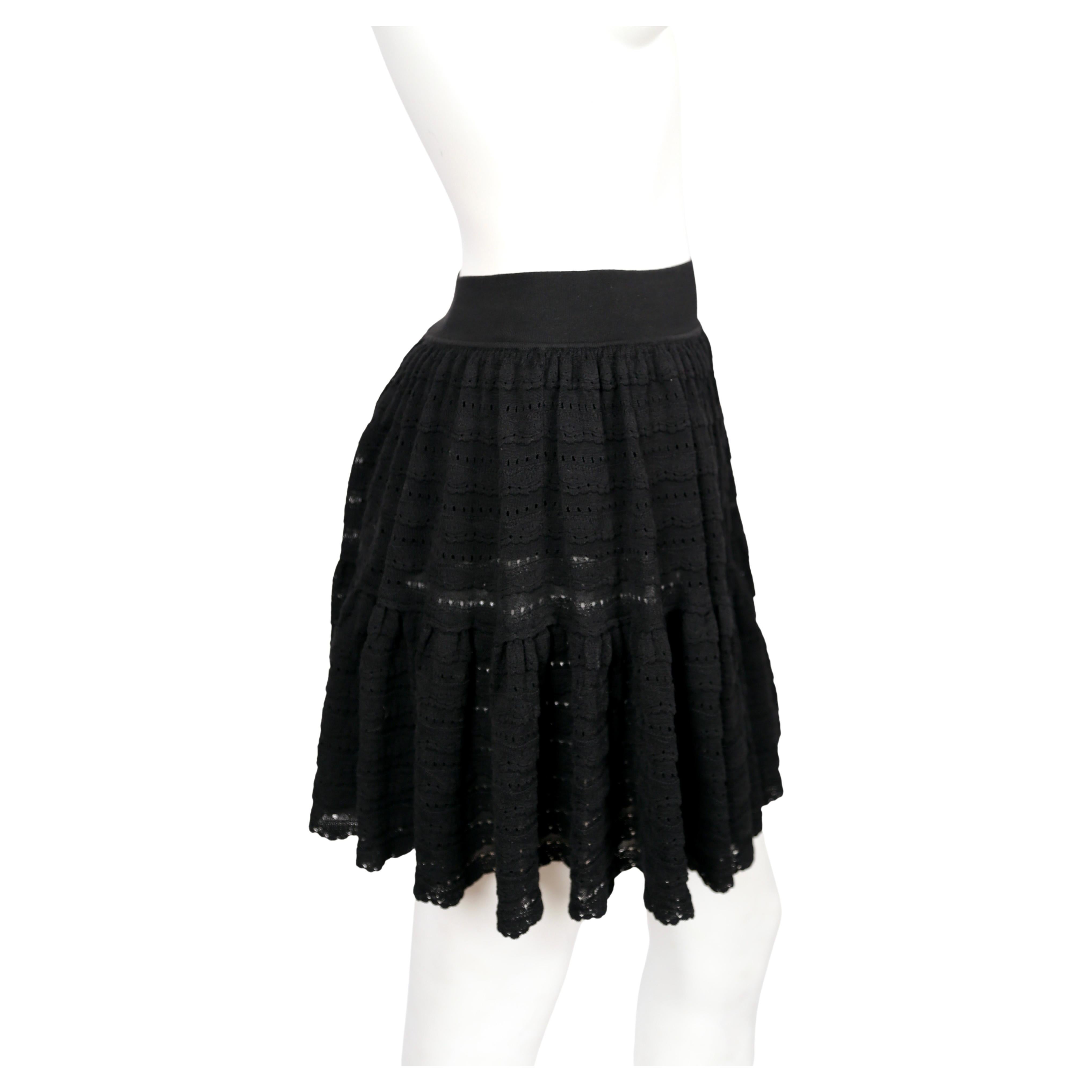 2000's AZZEDINE ALAIA black pointelle knit skirt with ruffles & hidden shorts In Good Condition For Sale In San Fransisco, CA