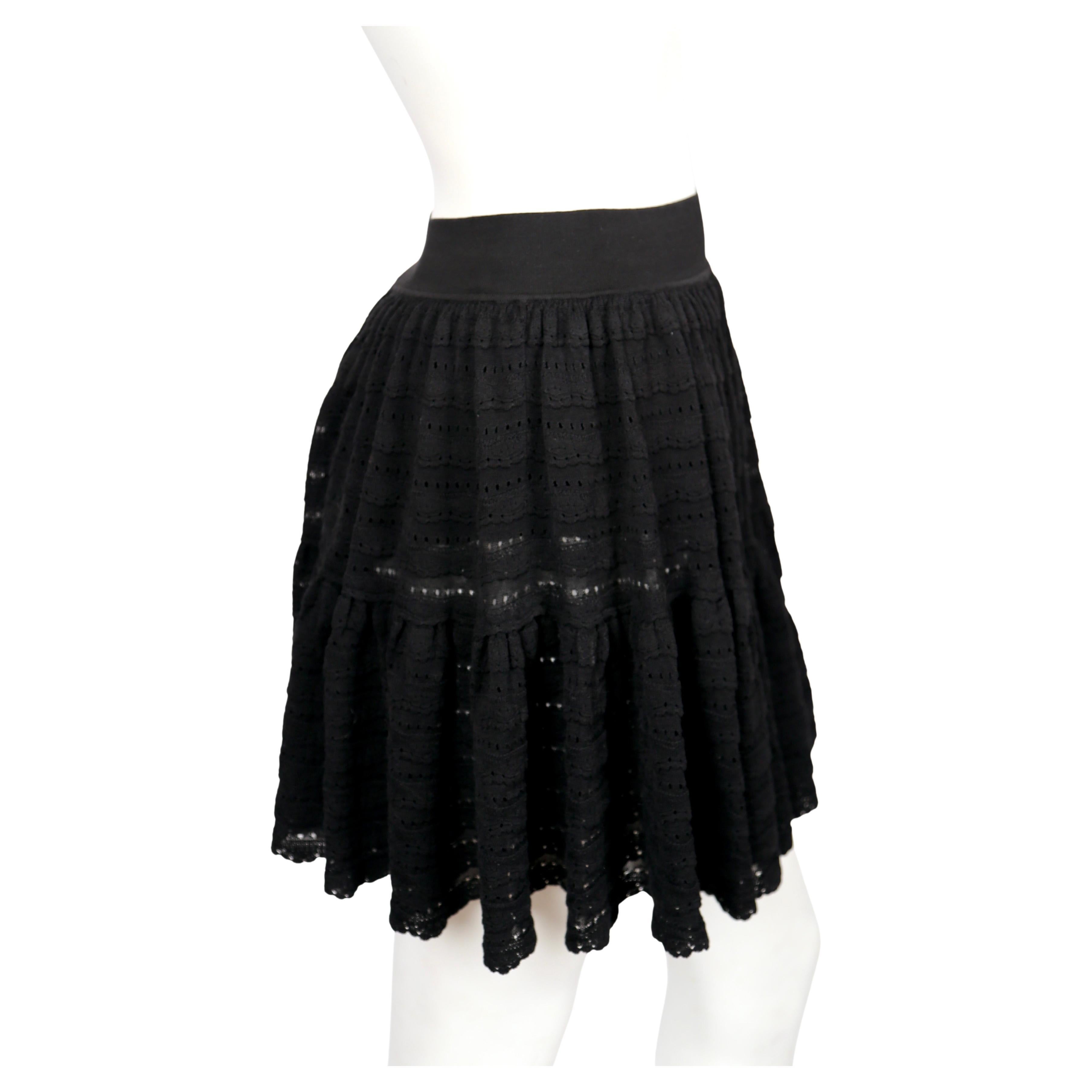 2000's AZZEDINE ALAIA black pointelle knit skirt with ruffles & hidden shorts In Good Condition For Sale In San Fransisco, CA