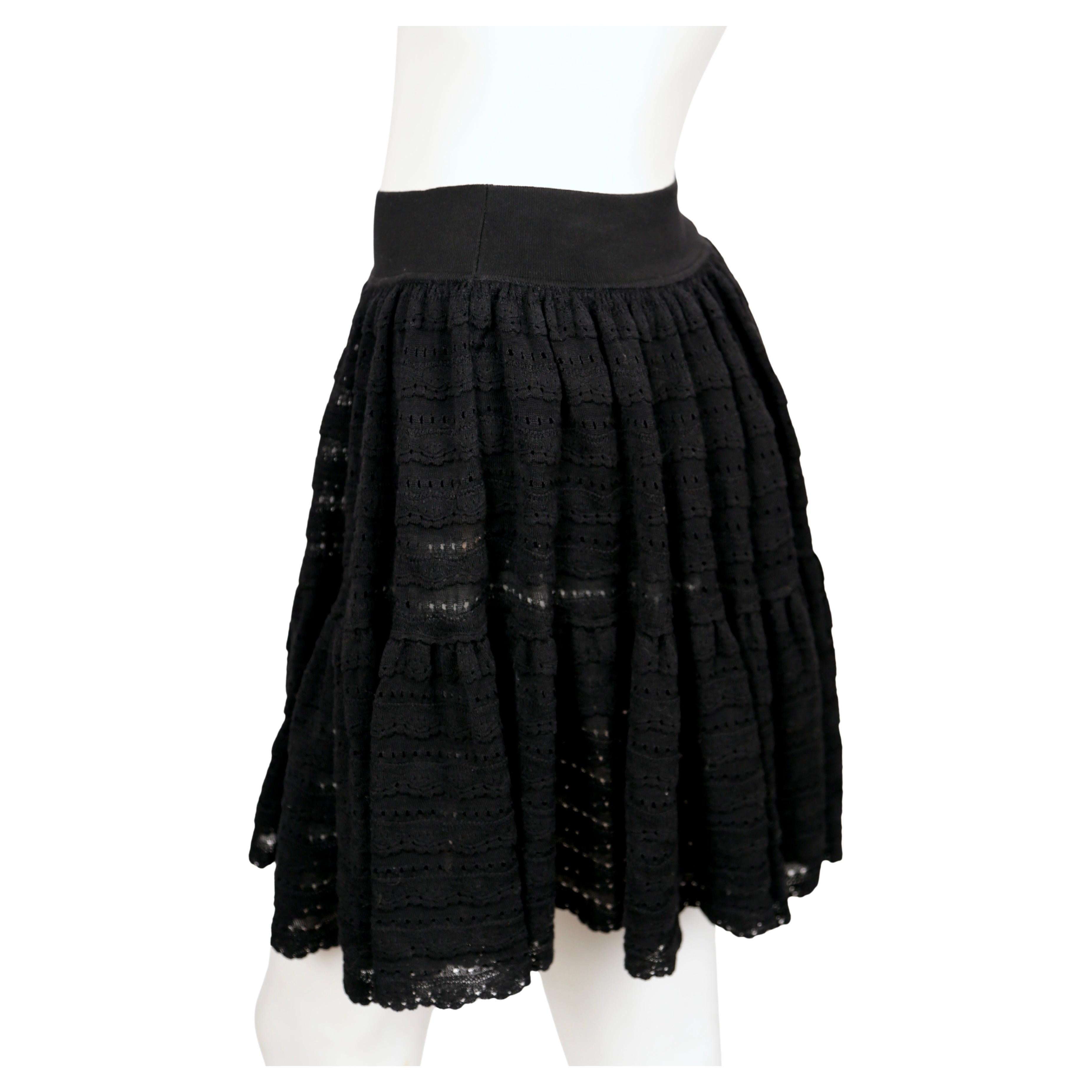 2000's AZZEDINE ALAIA black pointelle knit skirt with ruffles & hidden shorts For Sale 2