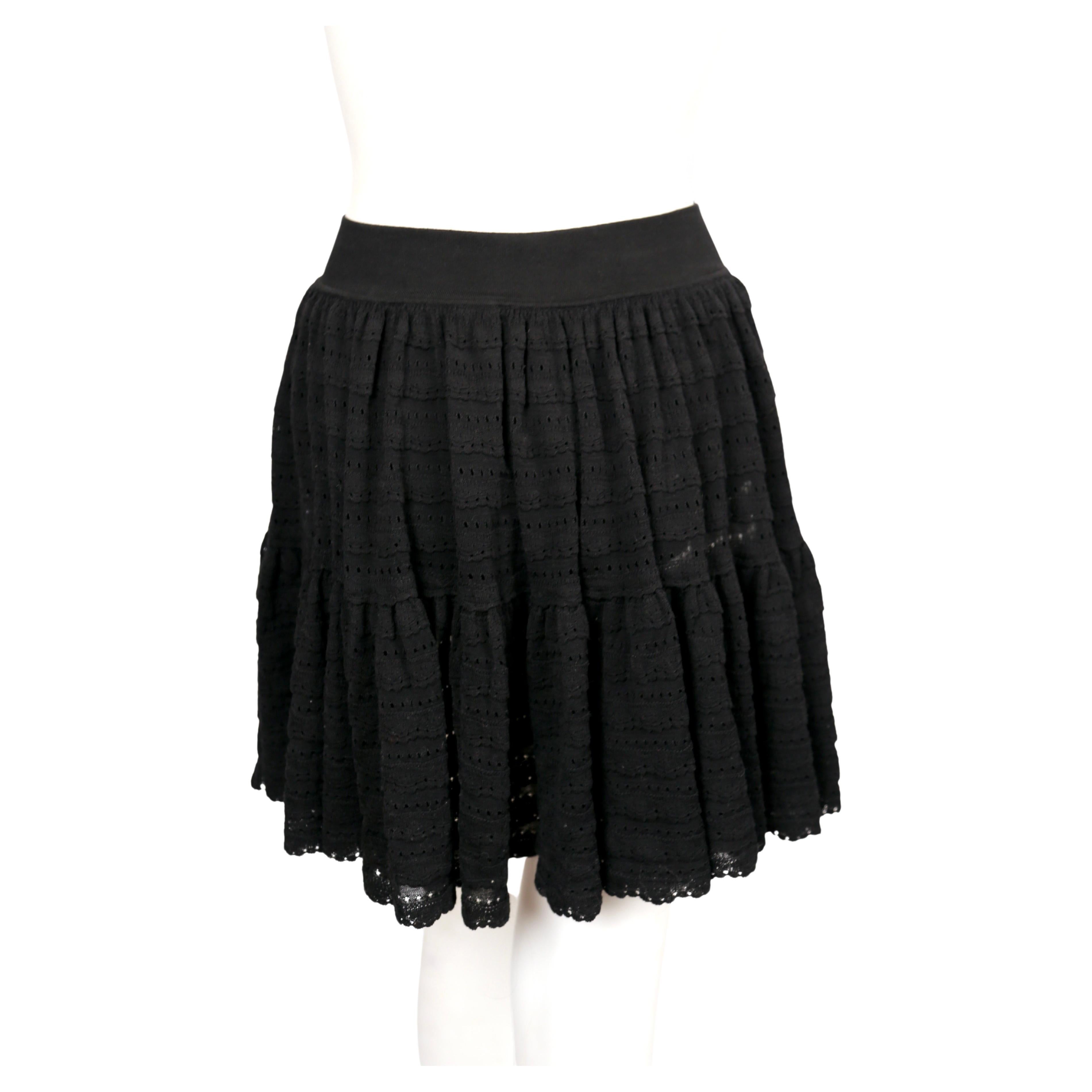 2000's AZZEDINE ALAIA black pointelle knit skirt with ruffles & hidden shorts For Sale 2