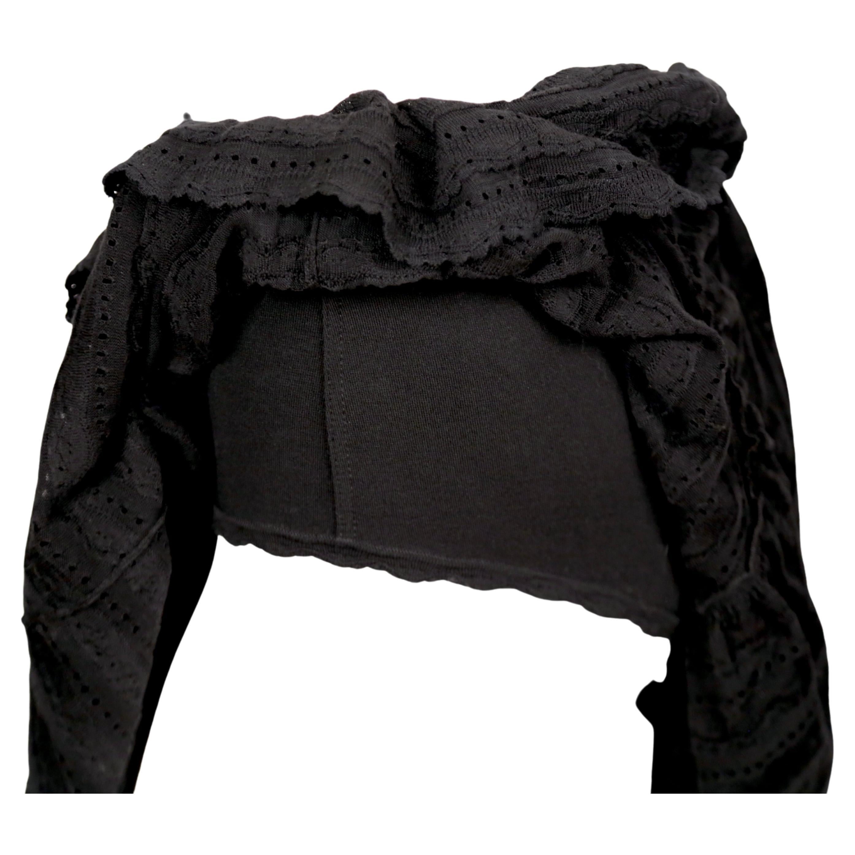2000's AZZEDINE ALAIA black pointelle knit skirt with ruffles & hidden shorts For Sale 3