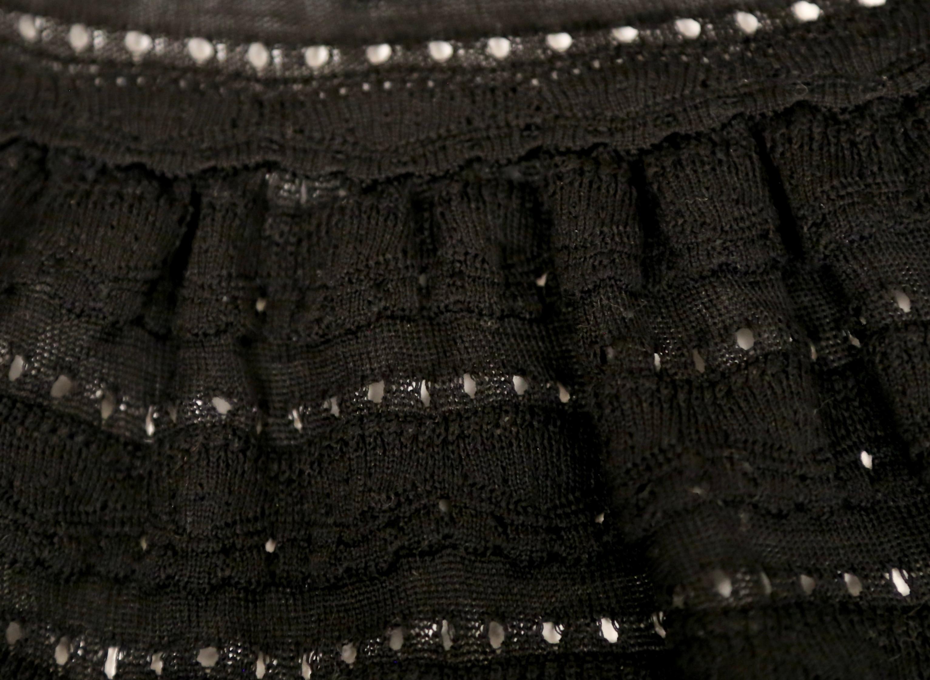 2000's AZZEDINE ALAIA black pointelle knit skirt with ruffles & hidden shorts For Sale 5