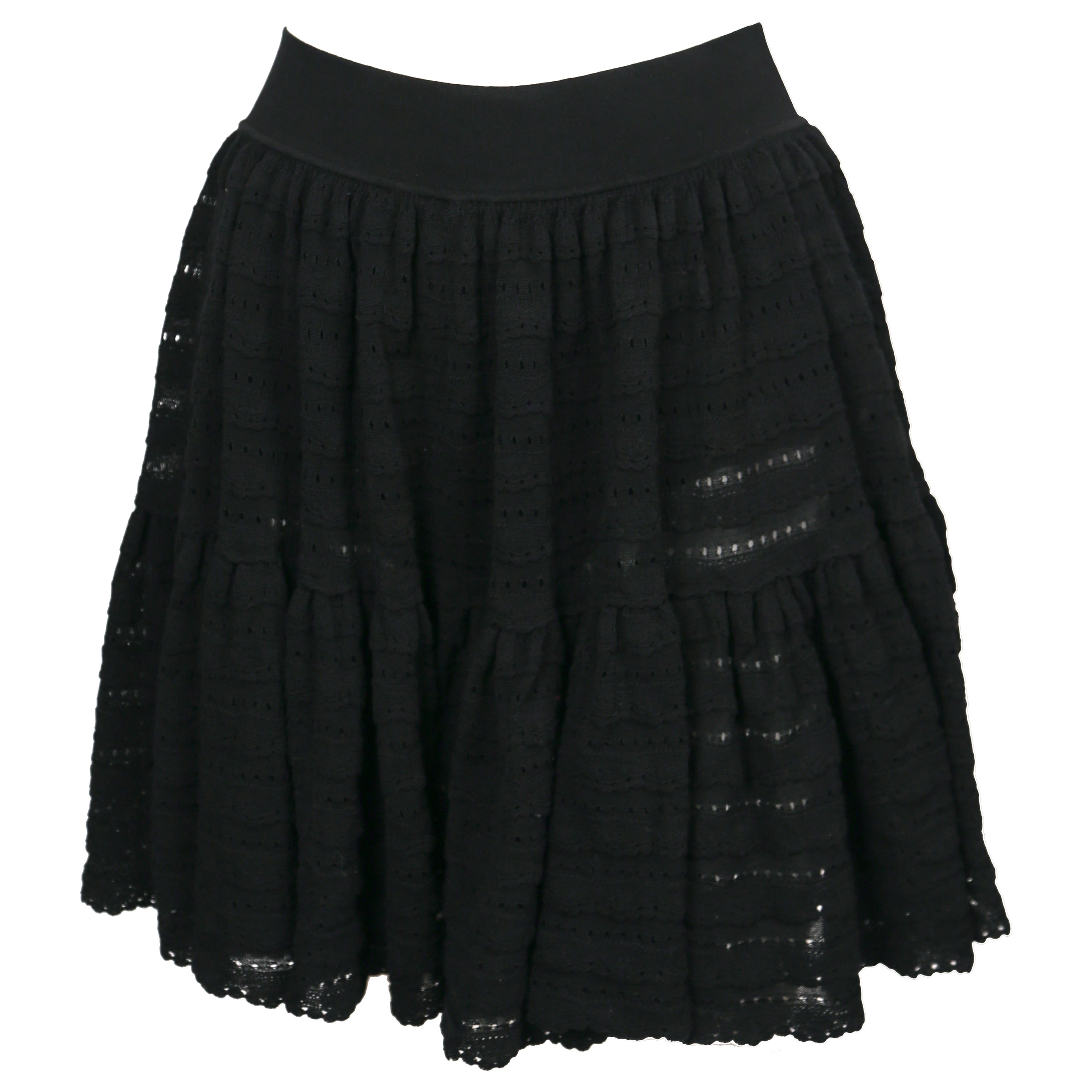 AZZEDINE ALAIA anni 2000 - Gonna nera in maglia a righe con rouches e pantaloncini nascosti in vendita