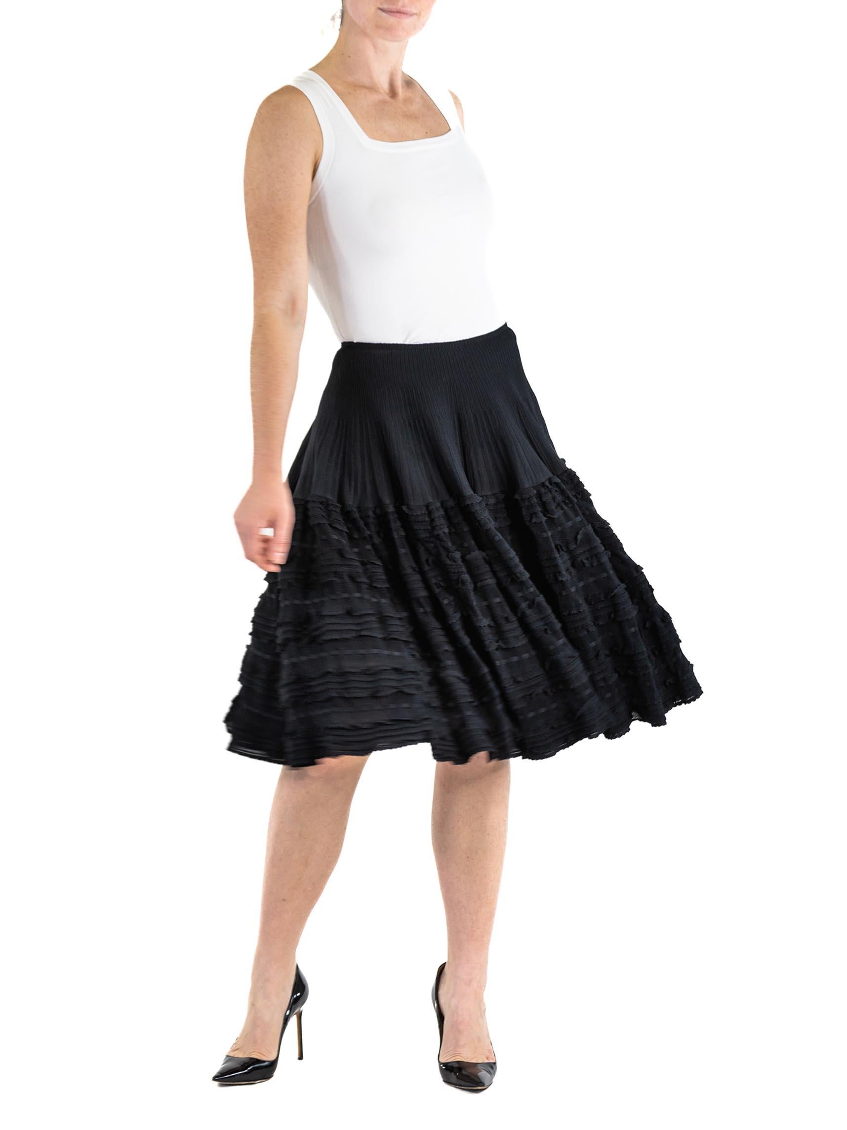 Women's 2000S AZZEDINE ALAIA Black White Rayon Blend Crotchet Knit A Line Skirt And Tan For Sale