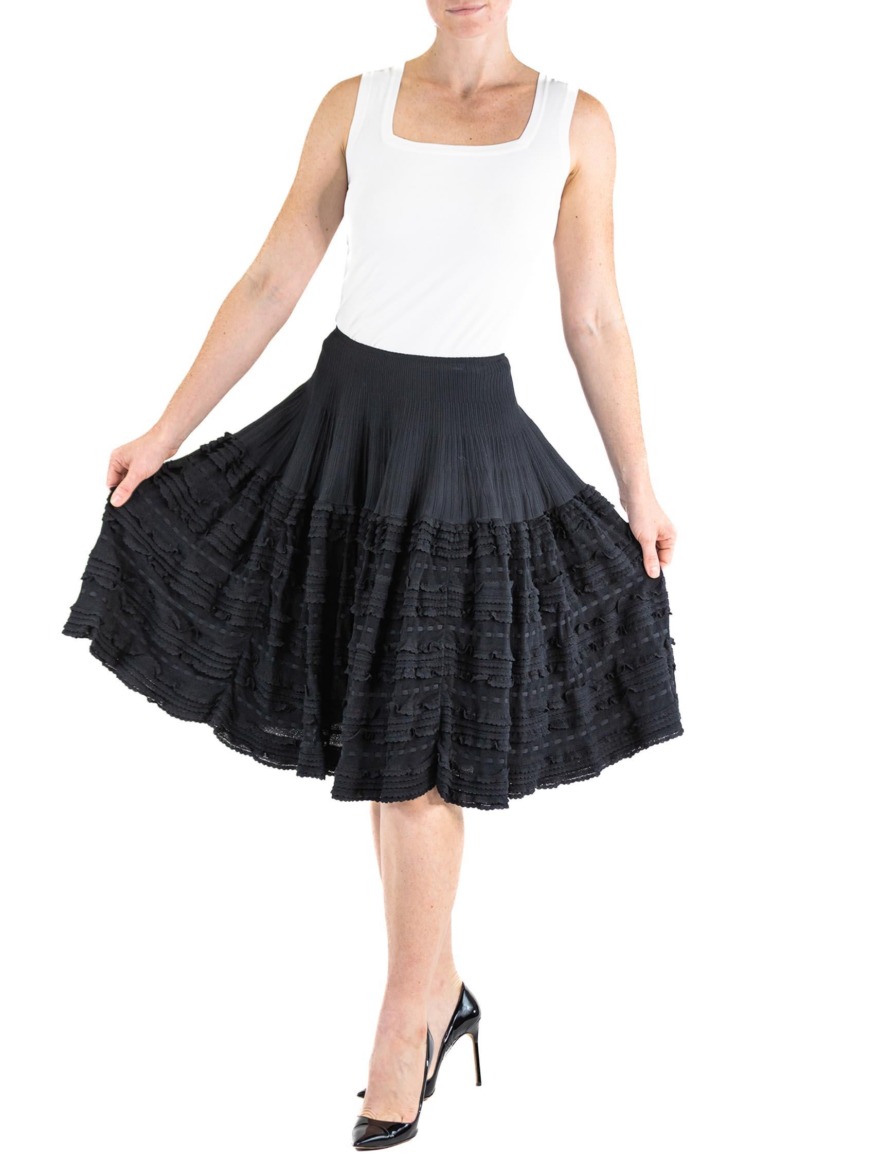 2000S AZZEDINE ALAIA Black White Rayon Blend Crotchet Knit A Line Skirt And Tan For Sale 1