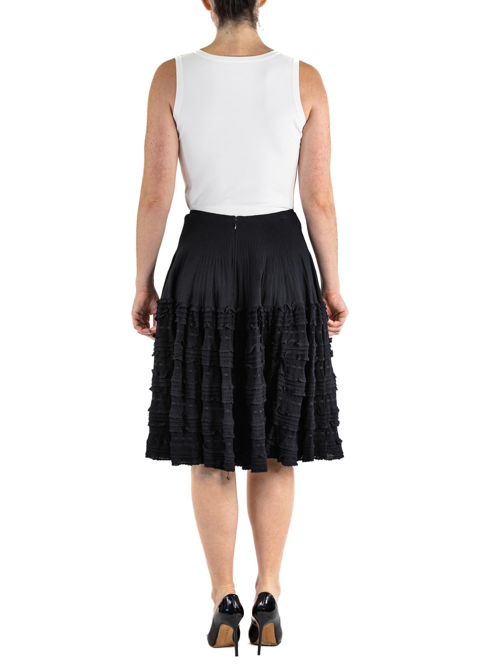 2000S AZZEDINE ALAIA Black White Rayon Blend Crotchet Knit A Line Skirt And Tan For Sale 2