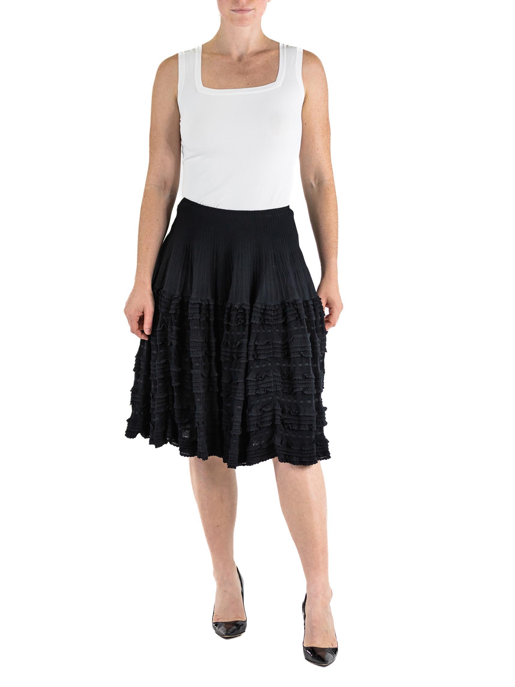 2000S AZZEDINE ALAIA Black White Rayon Blend Crotchet Knit A Line Skirt And Tan For Sale 3