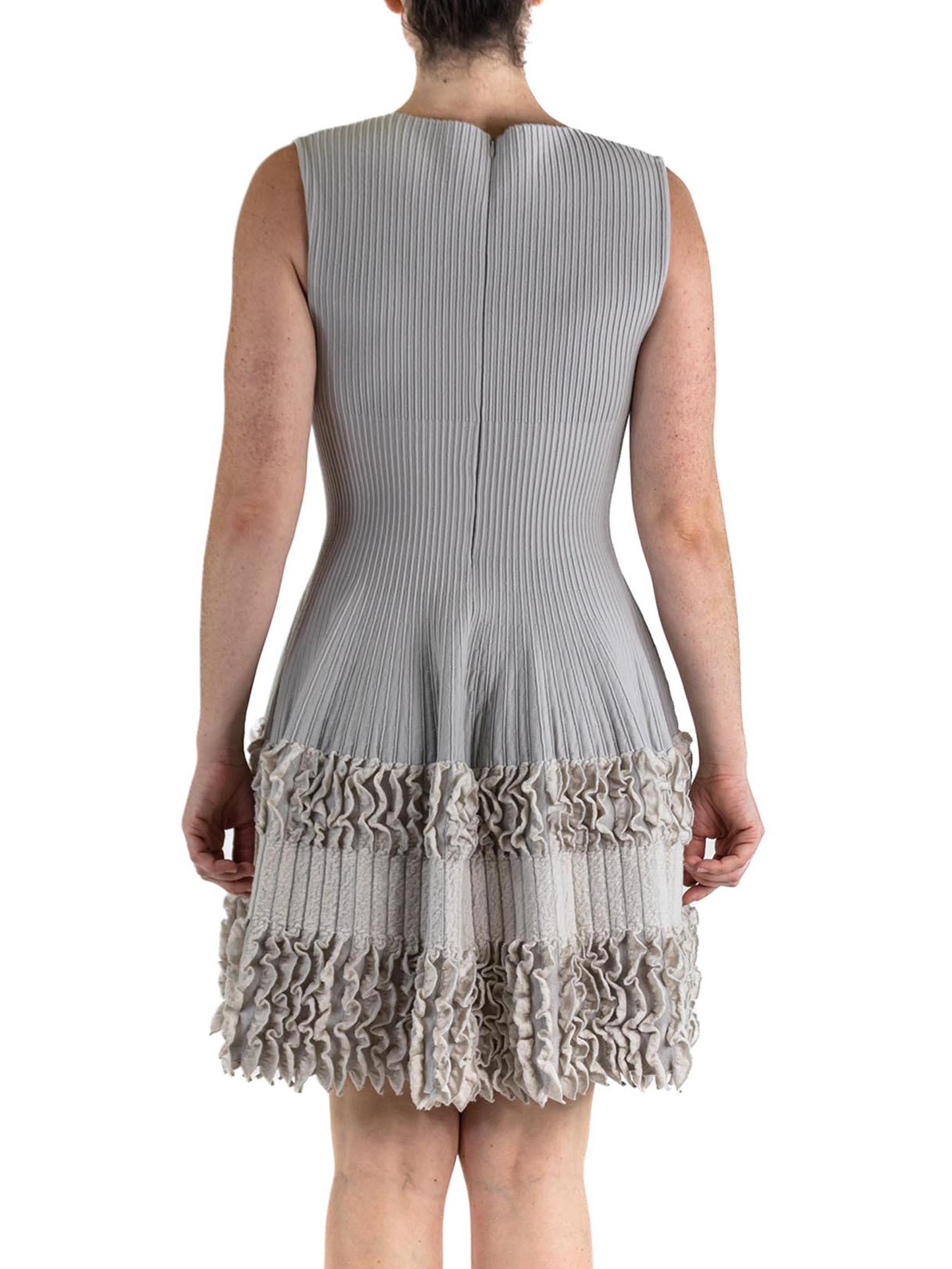 Women's 2000S AZZEDINE ALAIA Oyster Grey Wool Blend A Line  Dress With Knit Bottom Deta For Sale