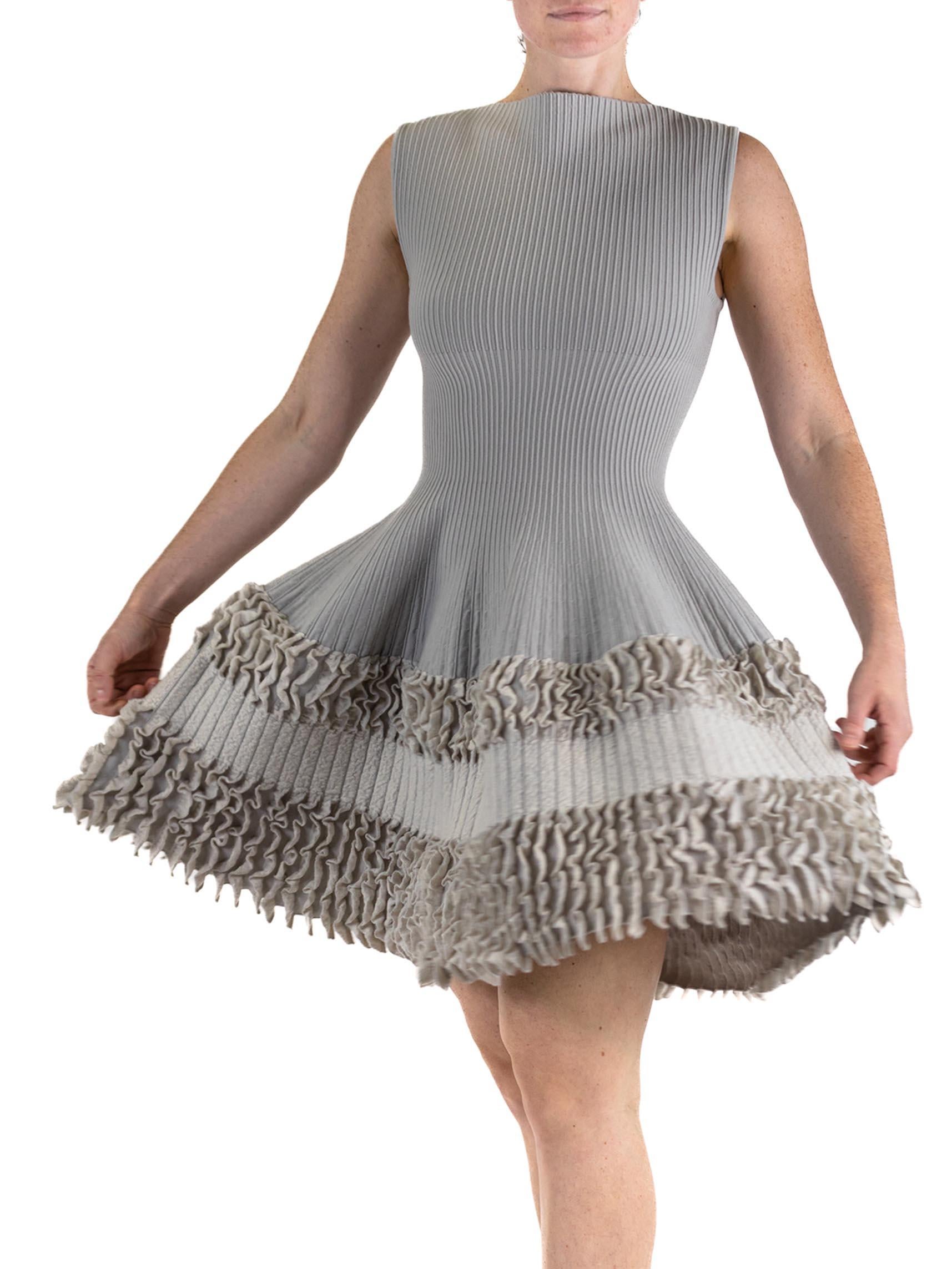 2000S AZZEDINE ALAIA Oyster Grey Wool Blend A Line  Dress With Knit Bottom Deta For Sale 4