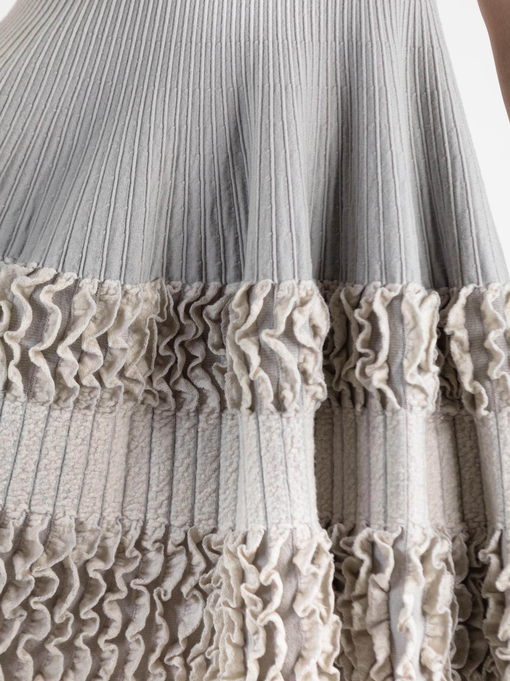 2000S AZZEDINE ALAIA Oyster Grey Wool Blend A Line  Dress With Knit Bottom Deta For Sale 5