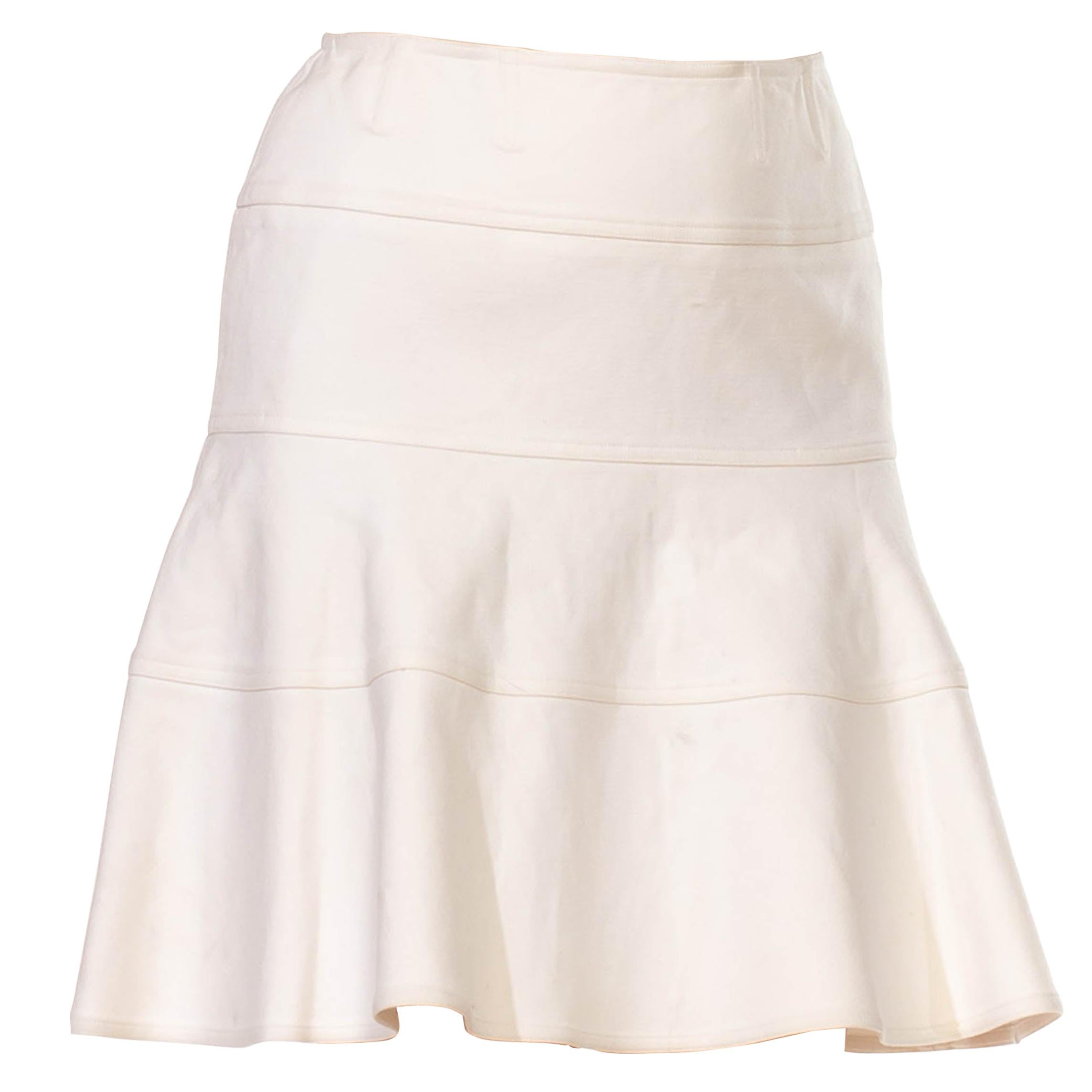 2000S AZZEDINE ALAIA White Cotton Blend Knit Fit & Flare Mini Skirt