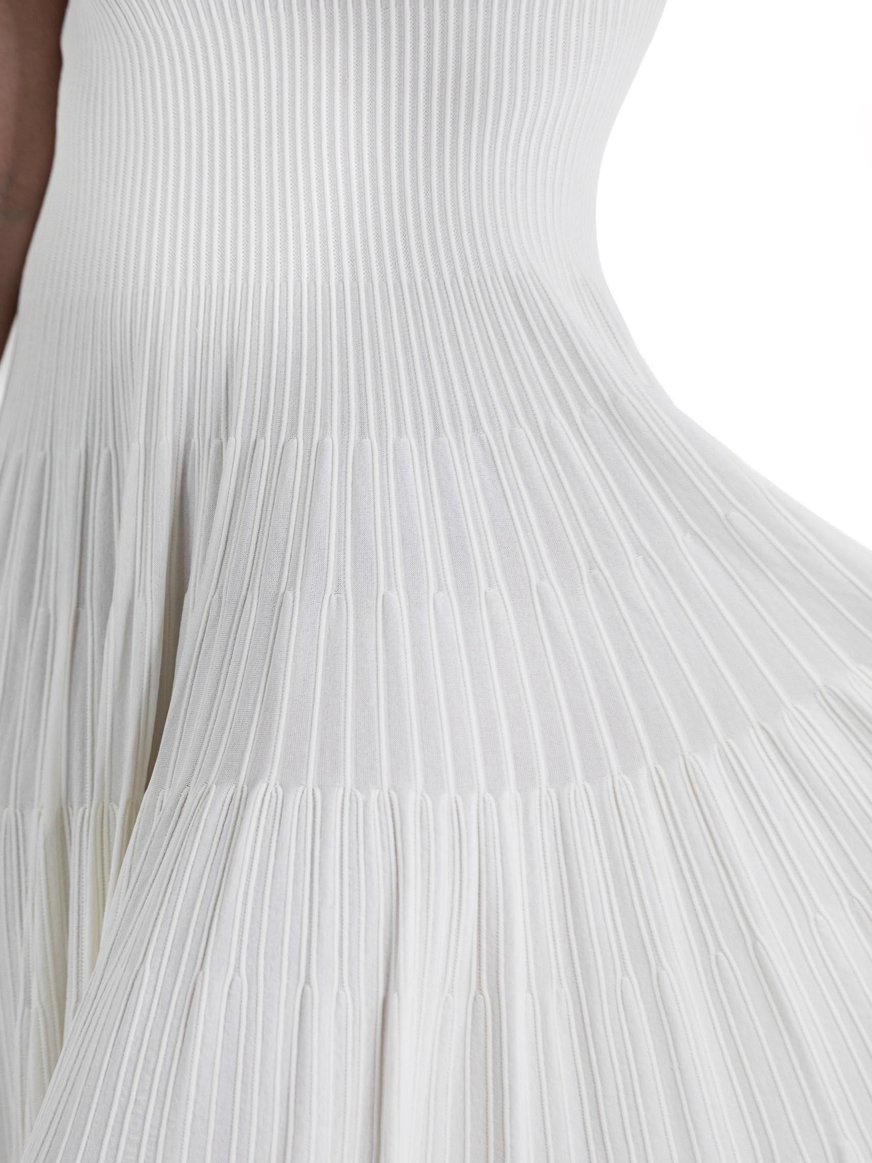 2000S AZZEDINE ALAIA White Rayon Blend V Neck Ribbed Dress For Sale 4