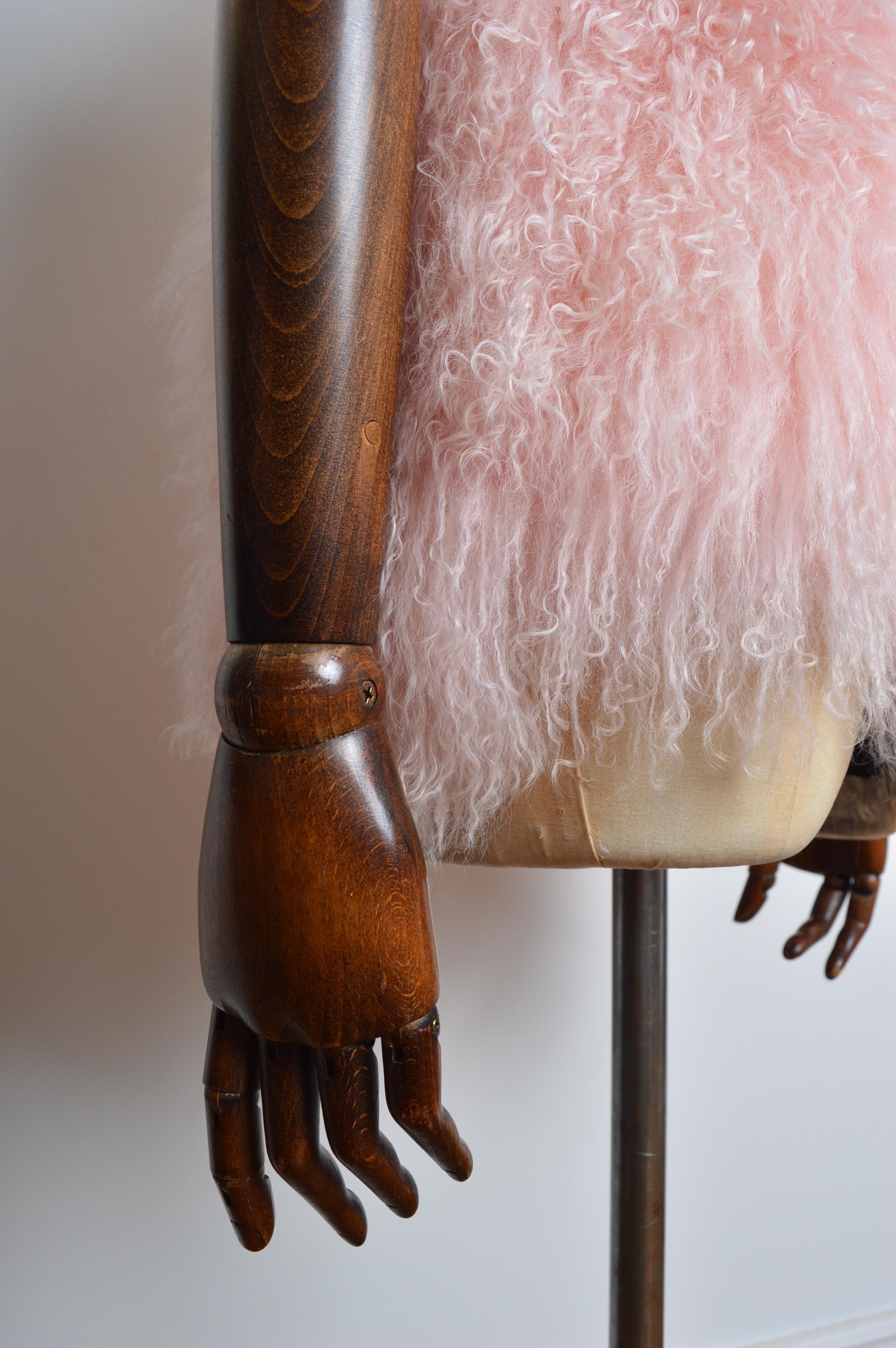 2000's Baby Pink Mongolian Lamb Fuzzy Shaggy Sheepskin Vest Gilet - Jacket For Sale 7