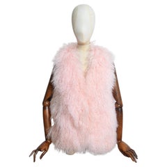 2000's Baby Pink Mongolian Lamb Fuzzy Shaggy Sheepskin Vest Gilet - Jacket