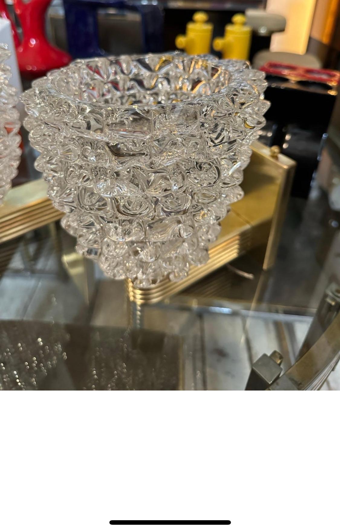 Italian 2000s Barovier Style Art Deco Brass and Rostrato Murano Glass Wall Sconces For Sale