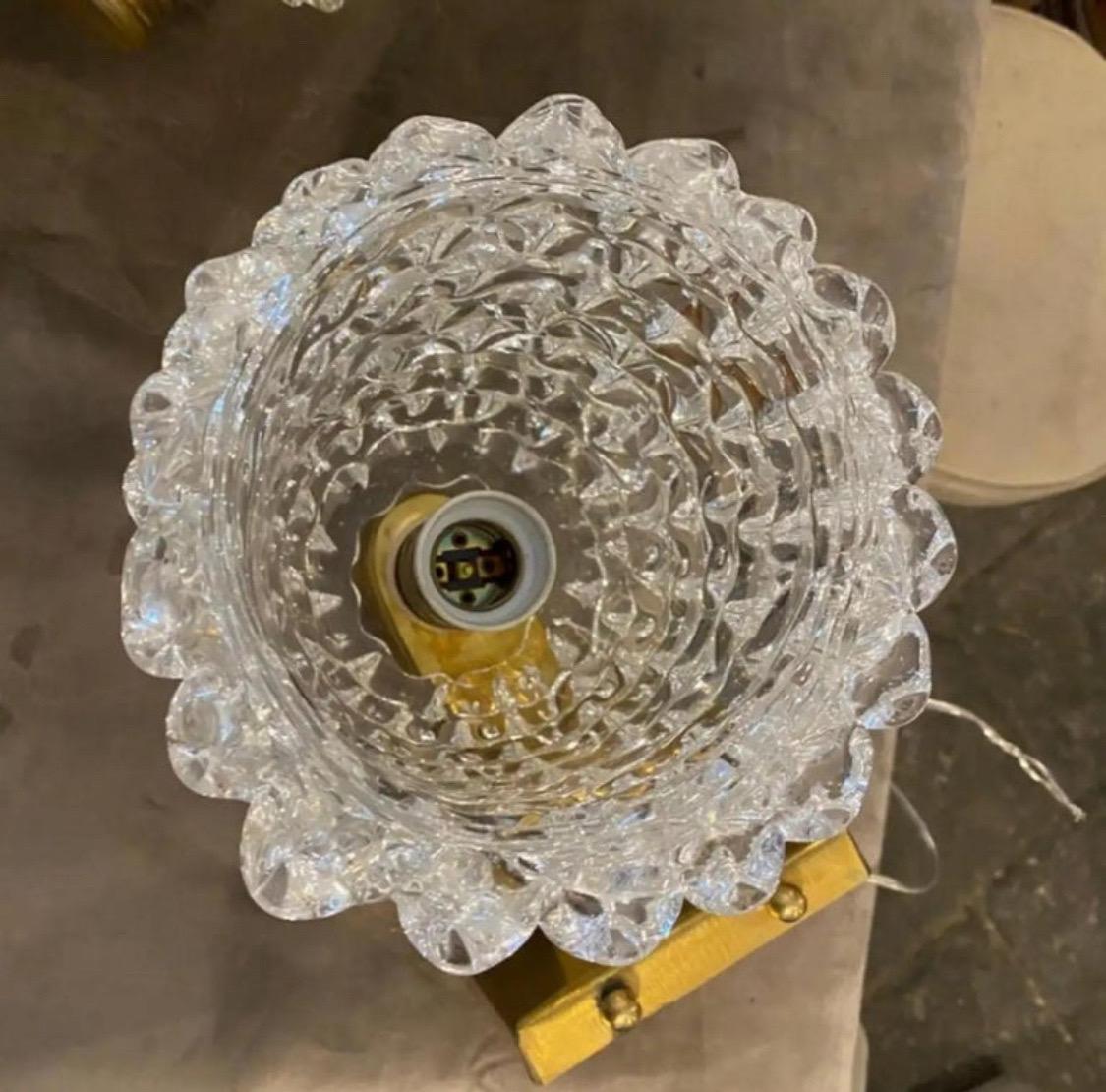 2000s Barovier Style Art Deco Brass and Rostrato Murano Glass Wall Sconces In Good Condition For Sale In Aci Castello, IT