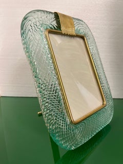 2000er Jahre Barovier Toso Italienischer Bilderrahmen aus grünem Muranoglas und Messing in Chartreuse