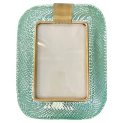 2000s Barovier Toso Italian Chartreuse Green Murano Glass Brass Picture Frame
