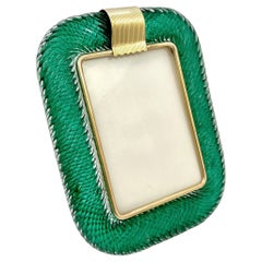 Barovier Toso - Cadre en laiton pour photos en verre de Murano vert foncé, Italie, années 2000