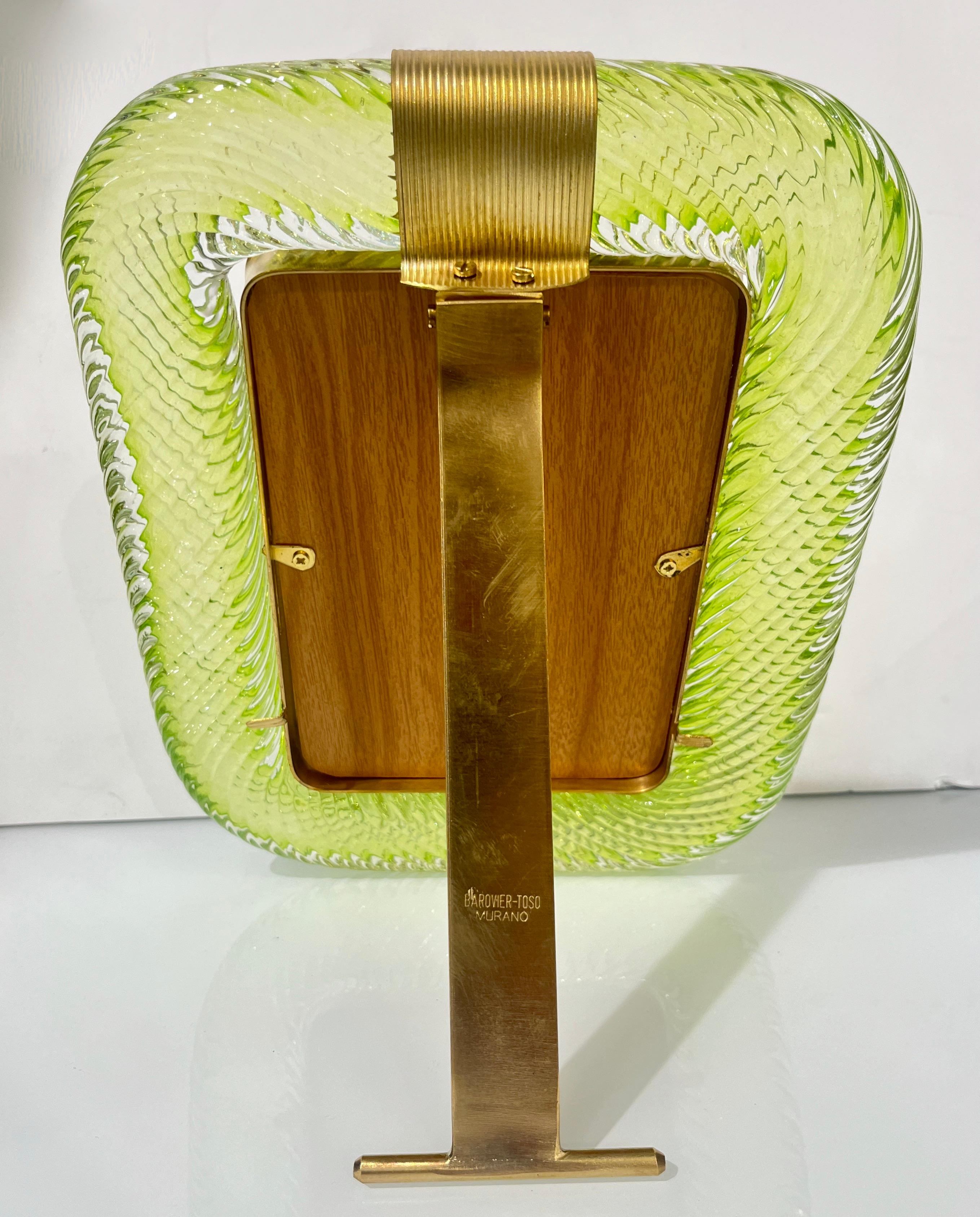 2000er Barovier Toso Italienischer Smaragdgrüner Murano Glas und Messing Bilderrahmen im Angebot 5