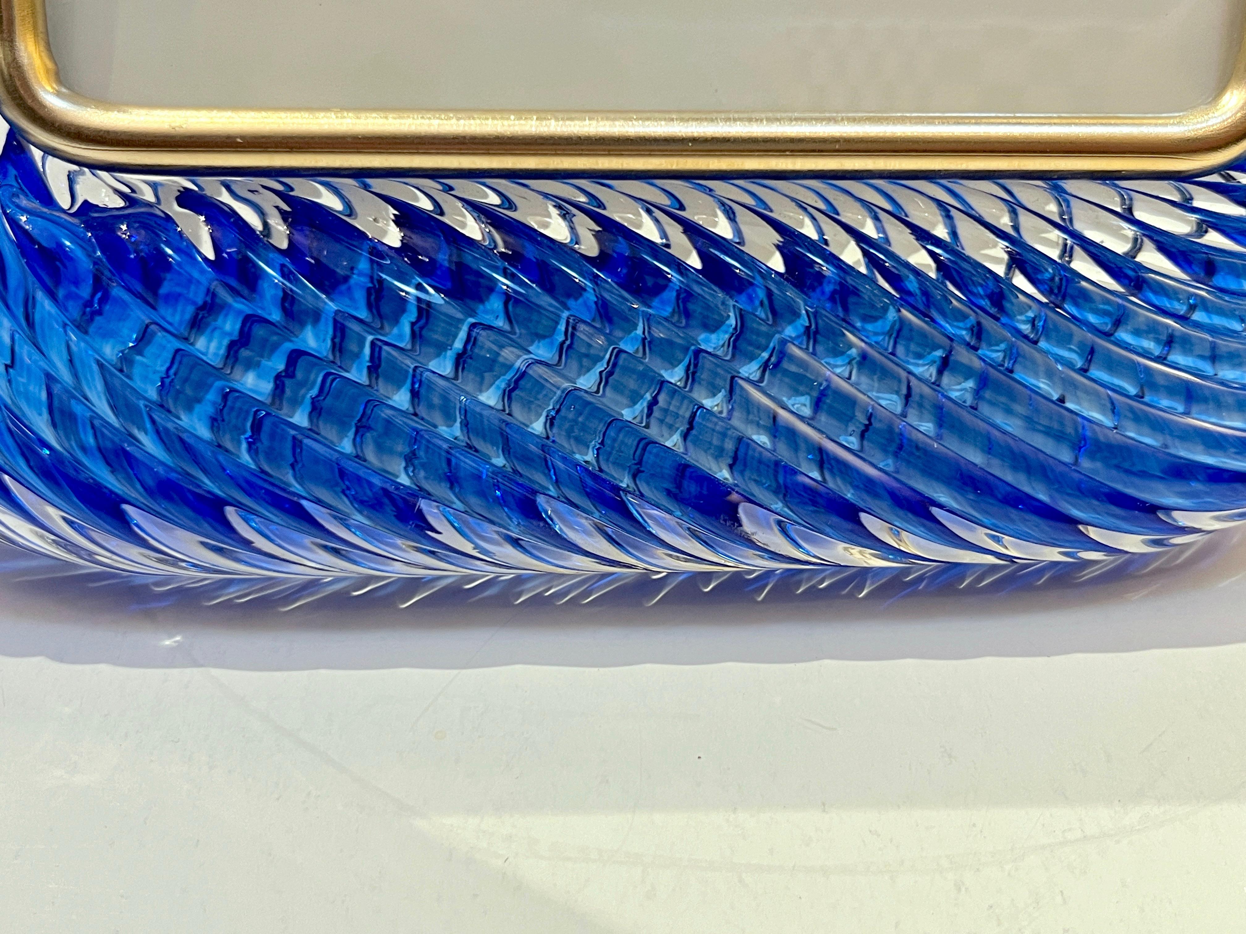 2000er Jahre Barovier Toso Italienisch Königsblau verdreht Murano Glas Messing Bilderrahmen im Angebot 6