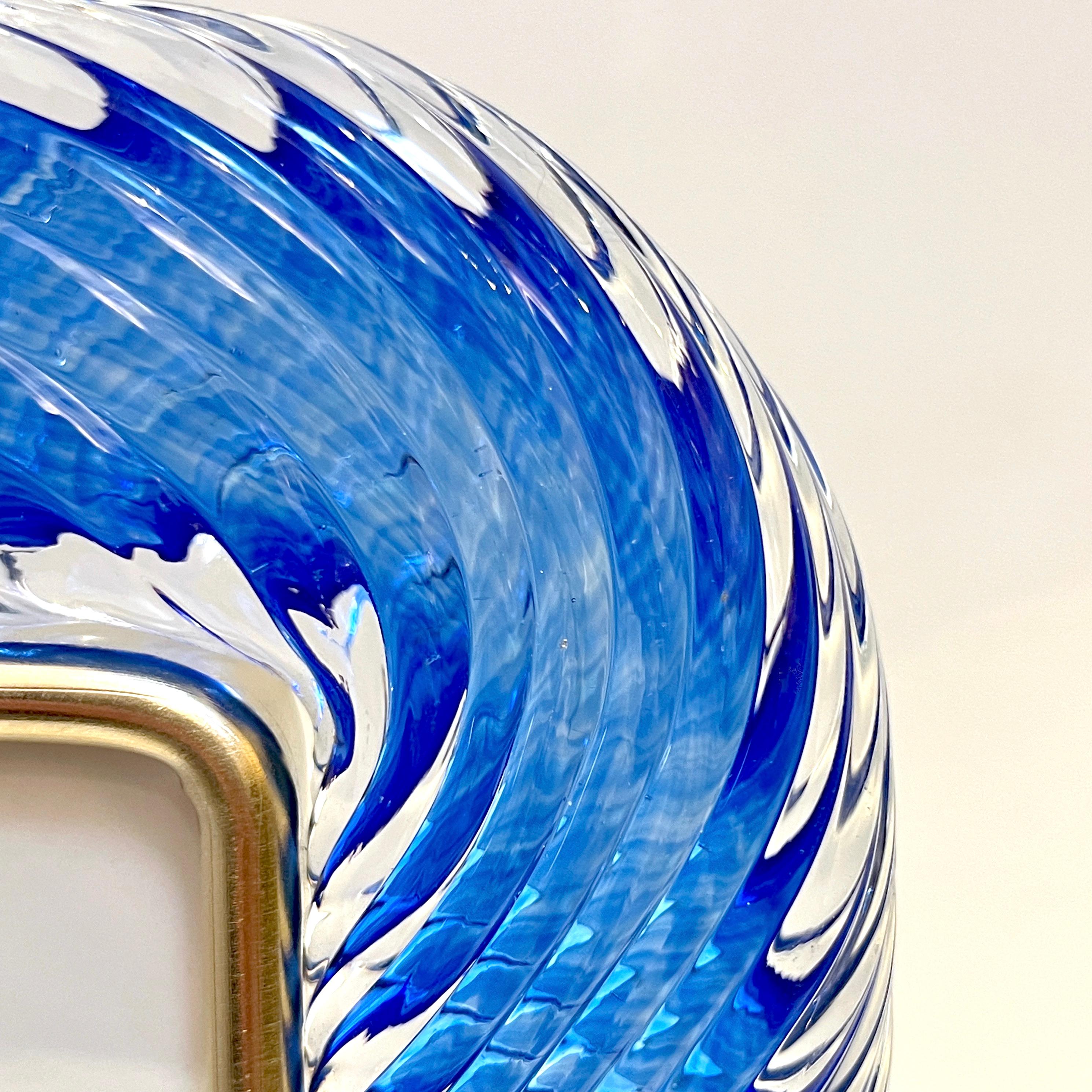 2000er Jahre Barovier Toso Italienisch Königsblau verdreht Murano Glas Messing Bilderrahmen im Angebot 1