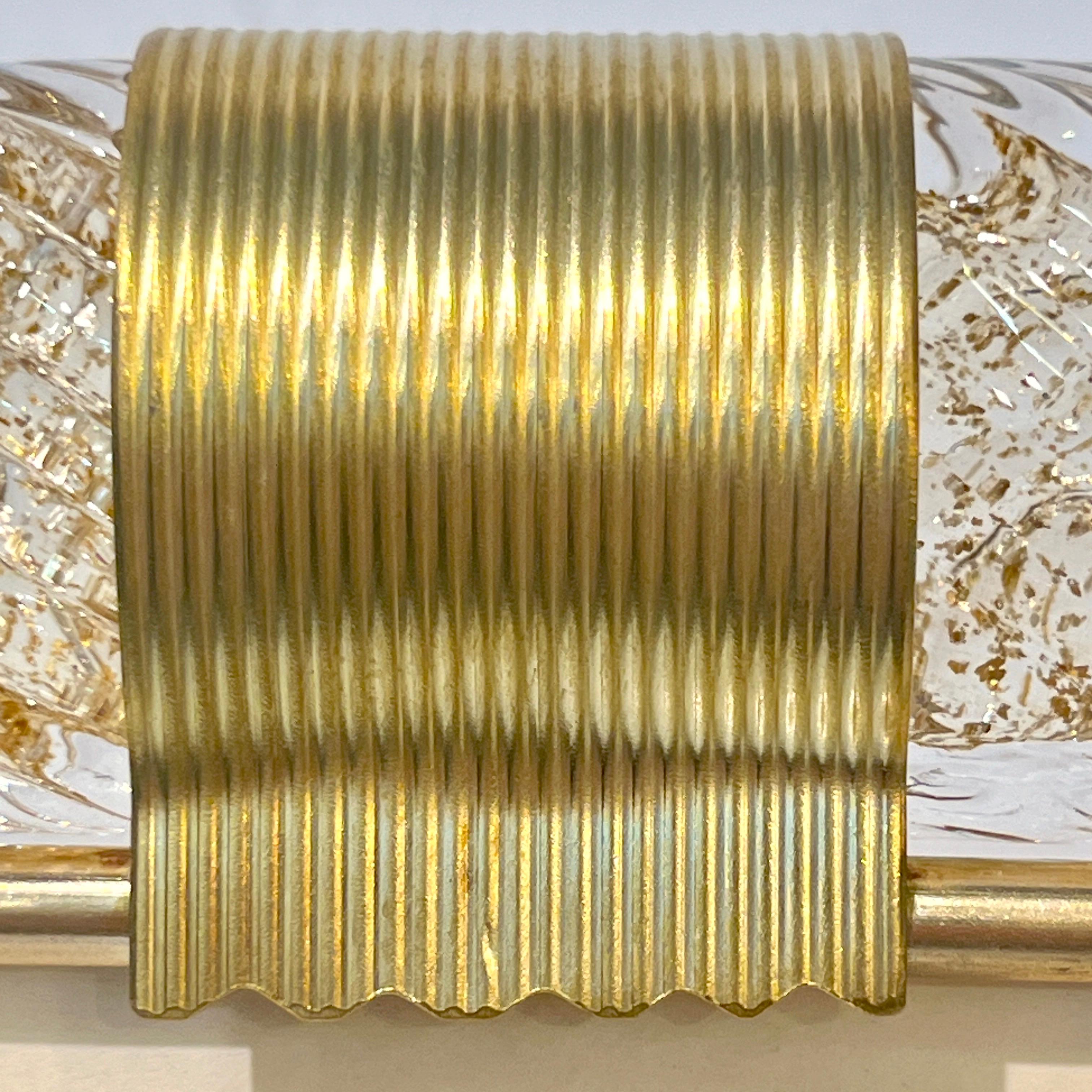 2000s Barovier Toso Italian Twisted Gold Leaf Murano Glass Brass Picture Frame For Sale 2