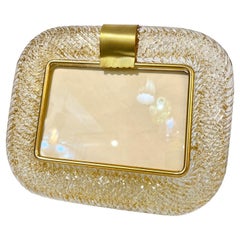 2000s Barovier Toso Italian Twisted Gold Leaf Murano Glass Brass Picture Frame