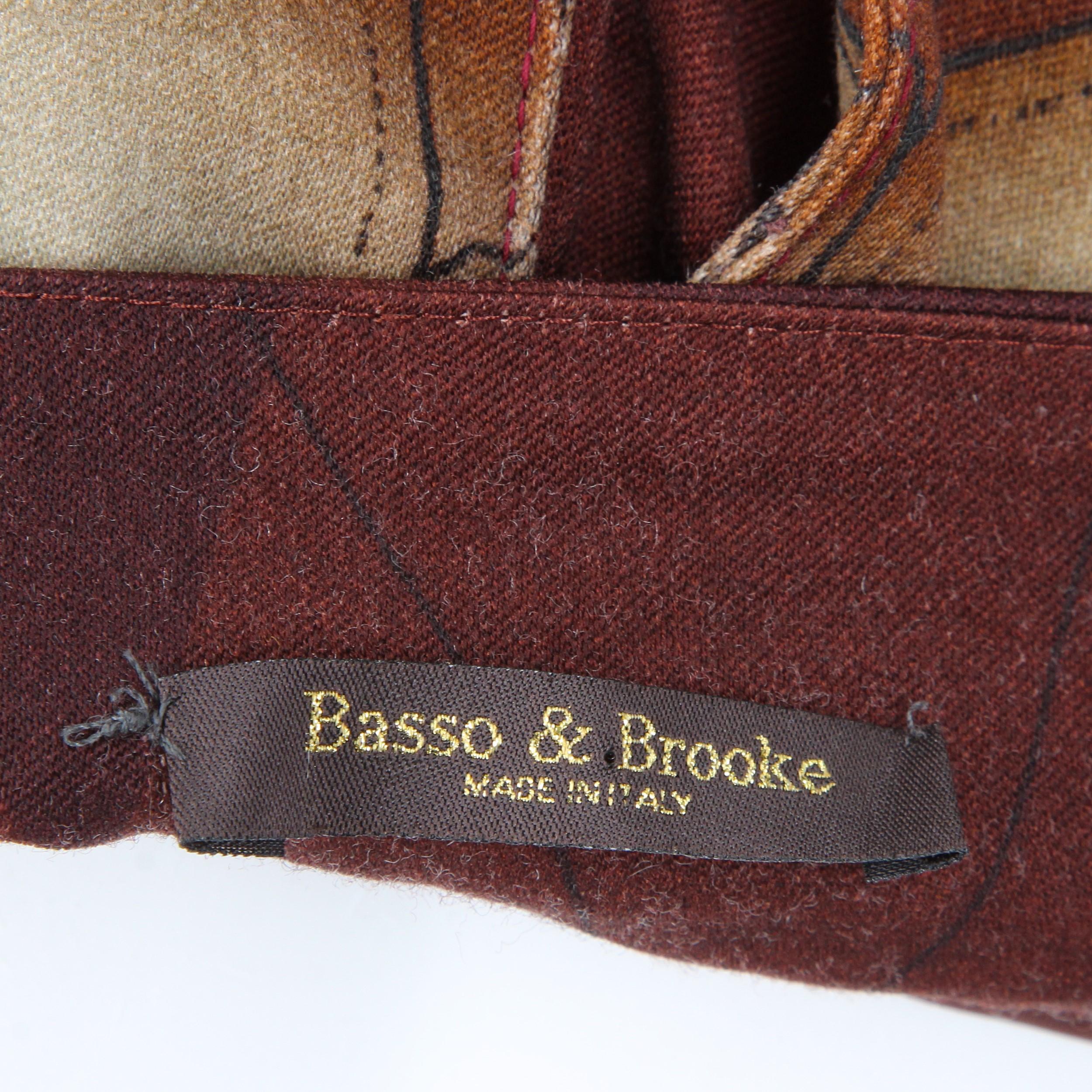 Women's 2000s Basso & Brooke Burgundy Printed Wool Trousers For Sale