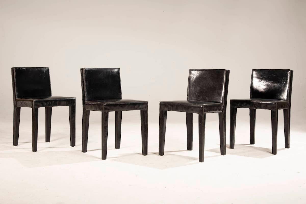 Modern 2000s Baxter Black Leather Chairs - Set Of 4