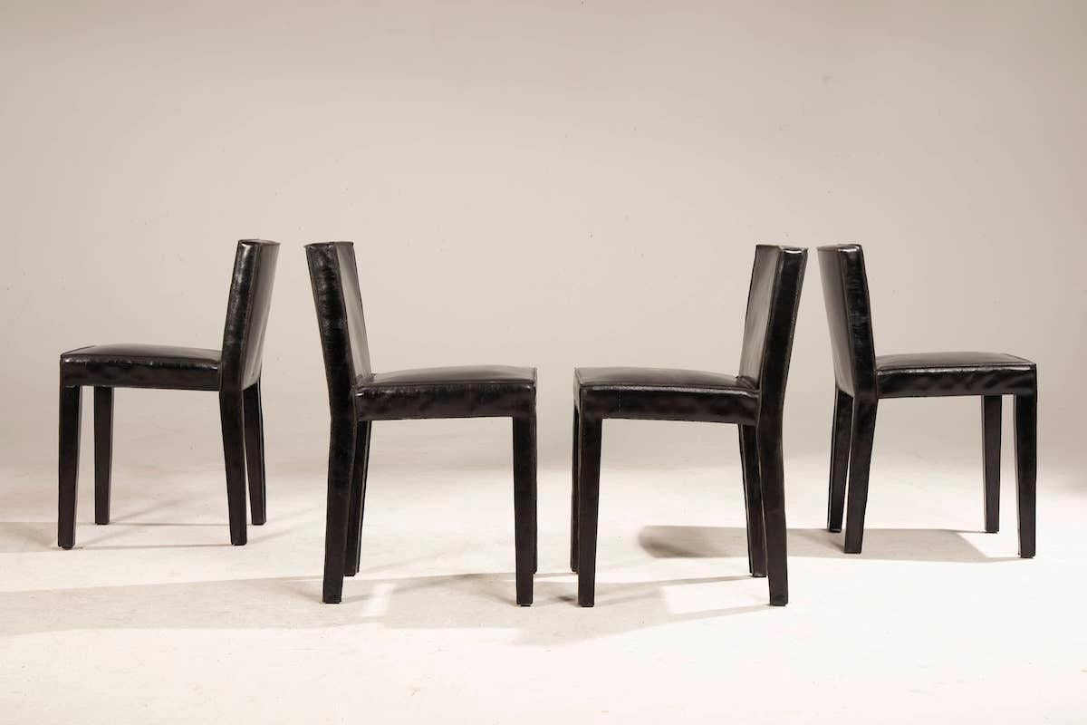 Italian 2000s Baxter Black Leather Chairs - Set Of 4