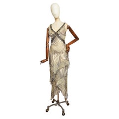2000’s Beaded Animal Print Silk Bias Cut Asymmetric Goddess Evening Dress