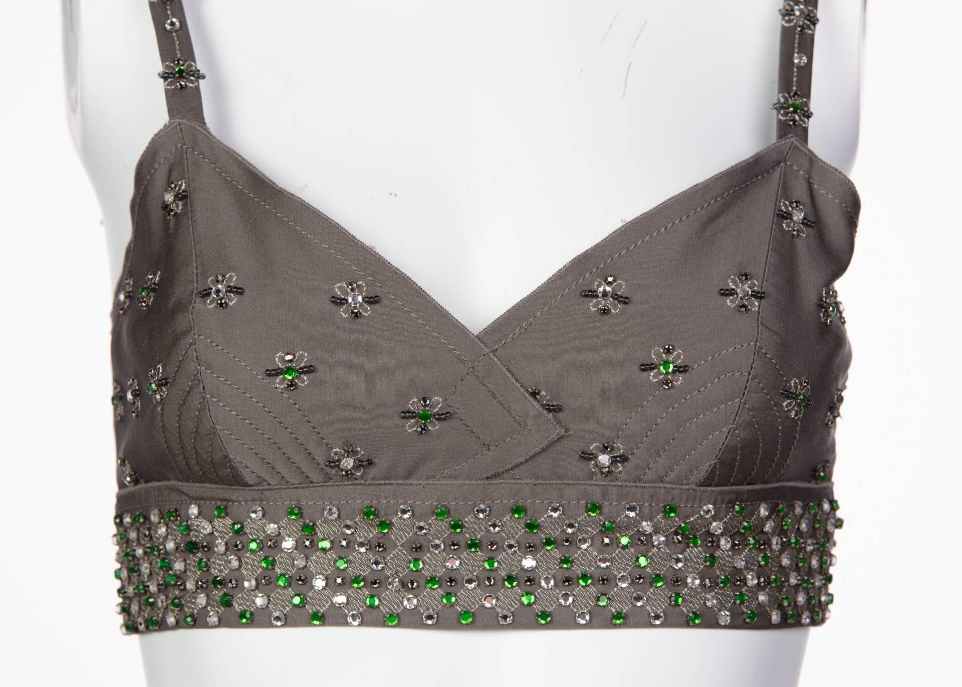   2000s Beaded Prada Bralette with Rhinestone Detail In Excellent Condition For Sale In Boca Raton, FL