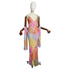 2000’s Bias Cut Silk Hand Painted Beaded Embellished Patchwork Evening Dress