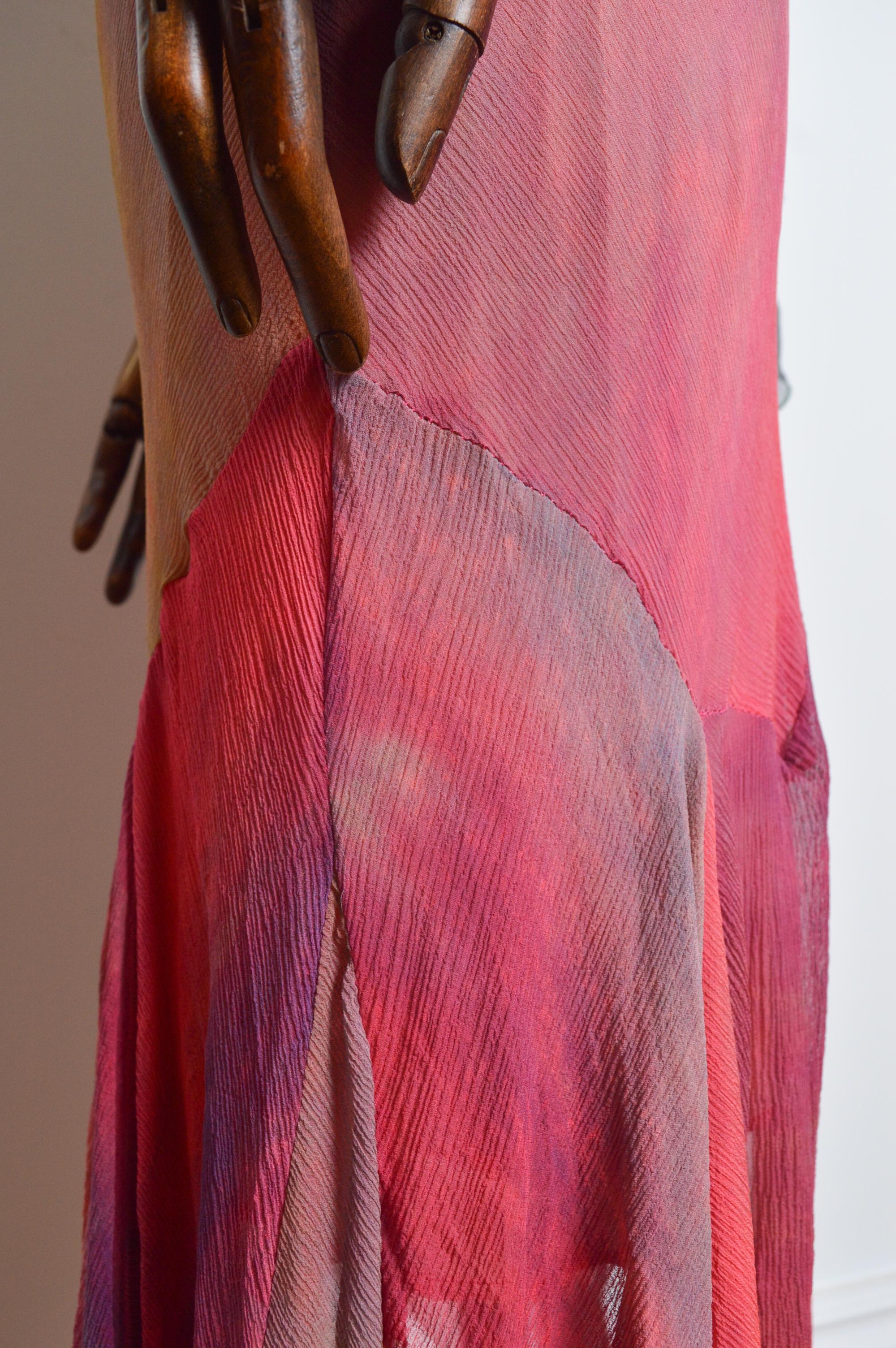2000’s Bias Cut Silk Hand Painted Feather Embellished Ruffle Evening Dress 6