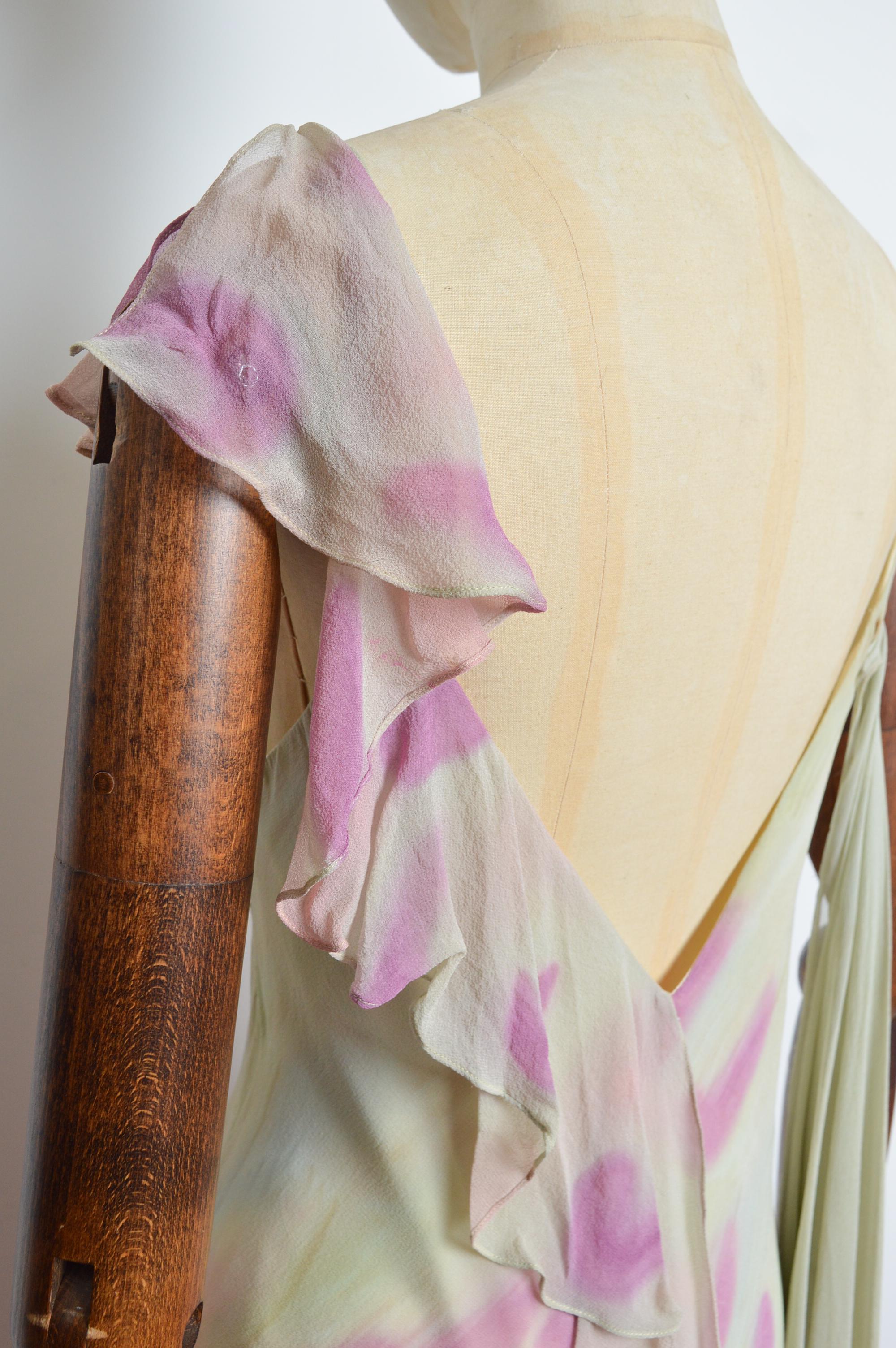 2000’s Bias Cut Silk Ostrich Feather Embellished Ruffle Evening Dress with Shawl 11