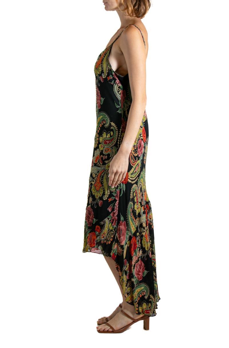 Brown 2000S Black Floral Silk Beaded Dress