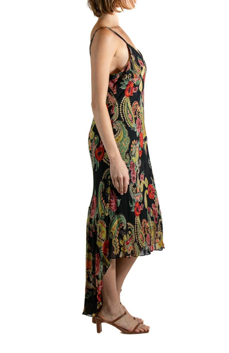 2000S Black Floral Silk Beaded Dress In Good Condition In New York, NY
