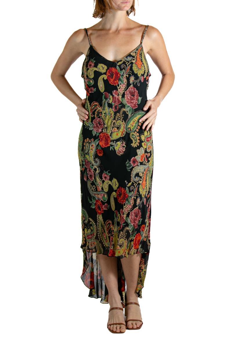 2000S Black Floral Silk Beaded Dress 2