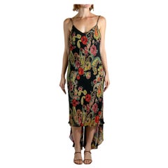 2000S Black Floral Silk Beaded Dress