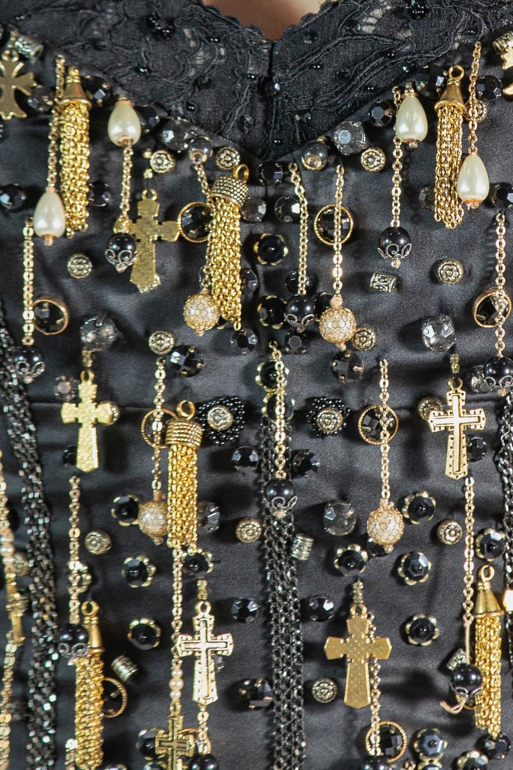 2000S Black & Gold Silk Chain Fringe Cocktail Dress For Sale 7