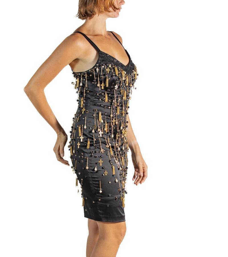 2000S Black & Gold Silk Chain Fringe Cocktail Dress For Sale 1
