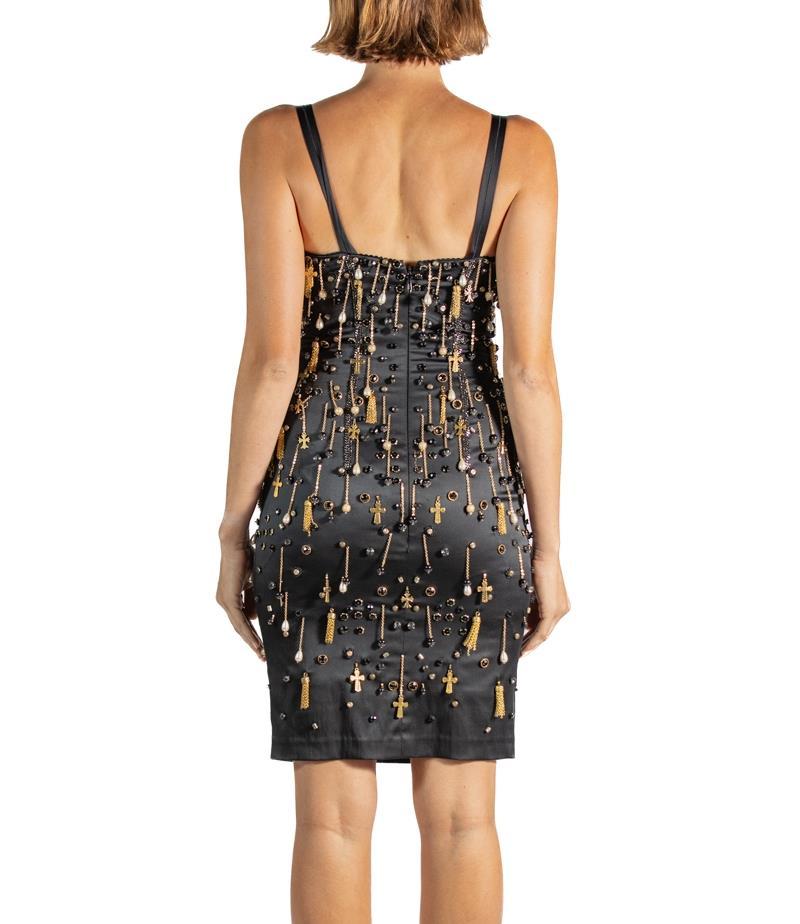 2000S Black & Gold Silk Chain Fringe Cocktail Dress For Sale 2