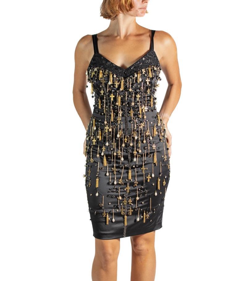 2000S Black & Gold Silk Chain Fringe Cocktail Dress For Sale 3