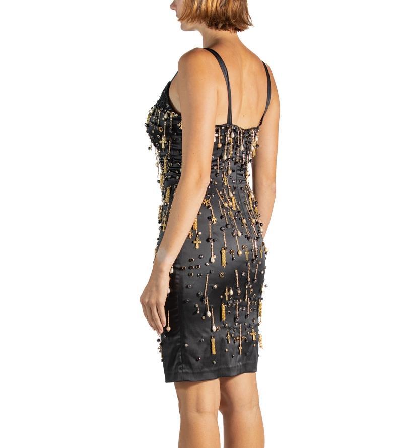 2000S Black & Gold Silk Chain Fringe Cocktail Dress For Sale 4