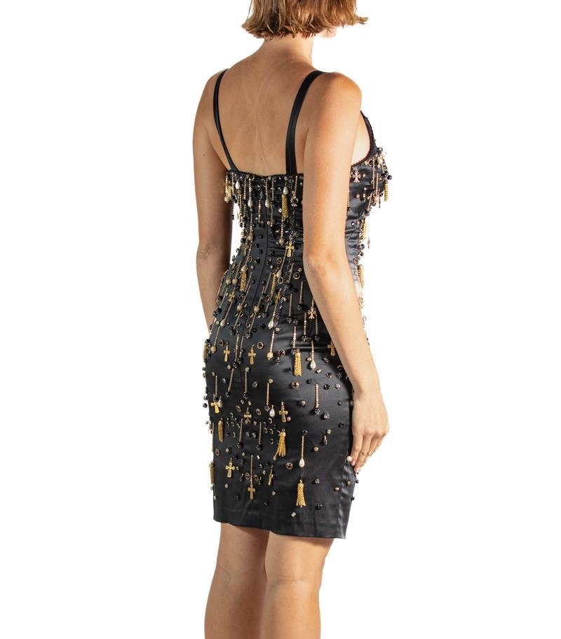 2000S Black & Gold Silk Chain Fringe Cocktail Dress For Sale 5